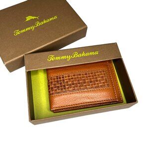 Tommy Bahama Brown Woven Leather Inlay Magnetic Card Holder New in Box